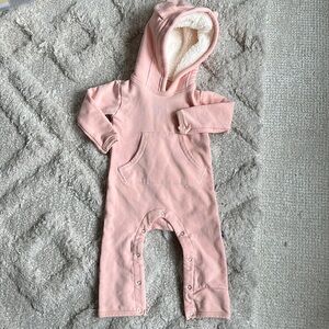 Never worn Kickee Fleece Coverall with Ears and Kangaroo Pocket in Peach Blossom